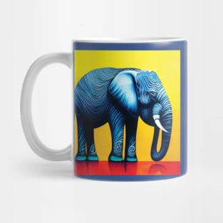 Stylised Elephant Art in Bold Blue, Yellow and Red Mug